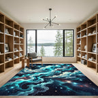 Celestial Teal Nebula Cosmic Swirl Rug