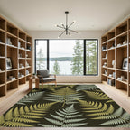 Lush Golden Fern Leaf Botanical Rug