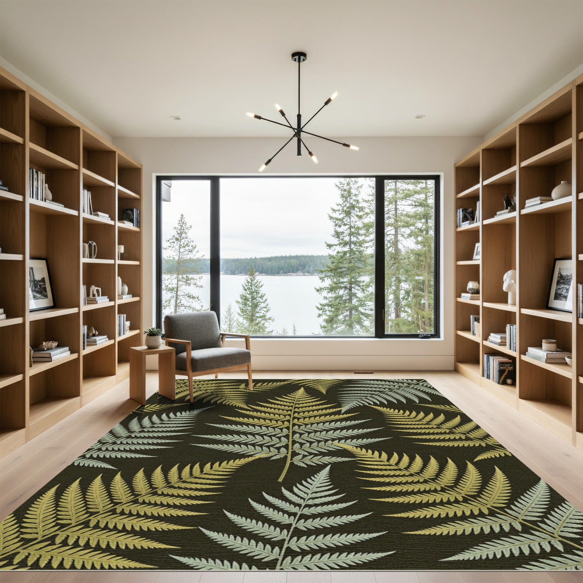 Lush Golden Fern Leaf Botanical Rug
