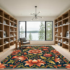 Elegant Crimson Lotus and Pomegranate Art Rug