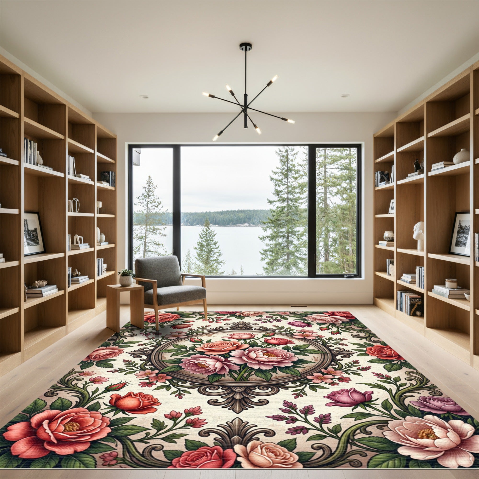 Vintage Victorian Floral Rose Medallion Rug