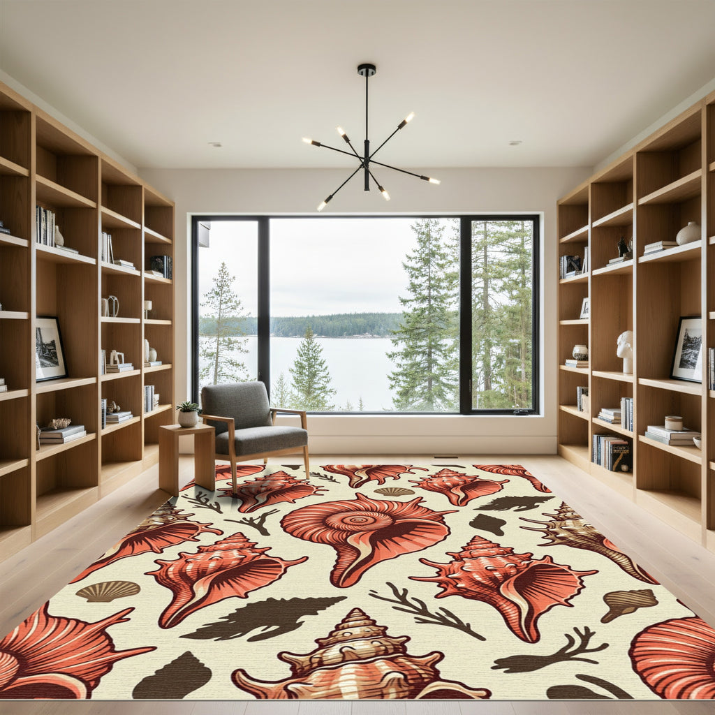 Coastal Coral Shell Ocean Art Rug