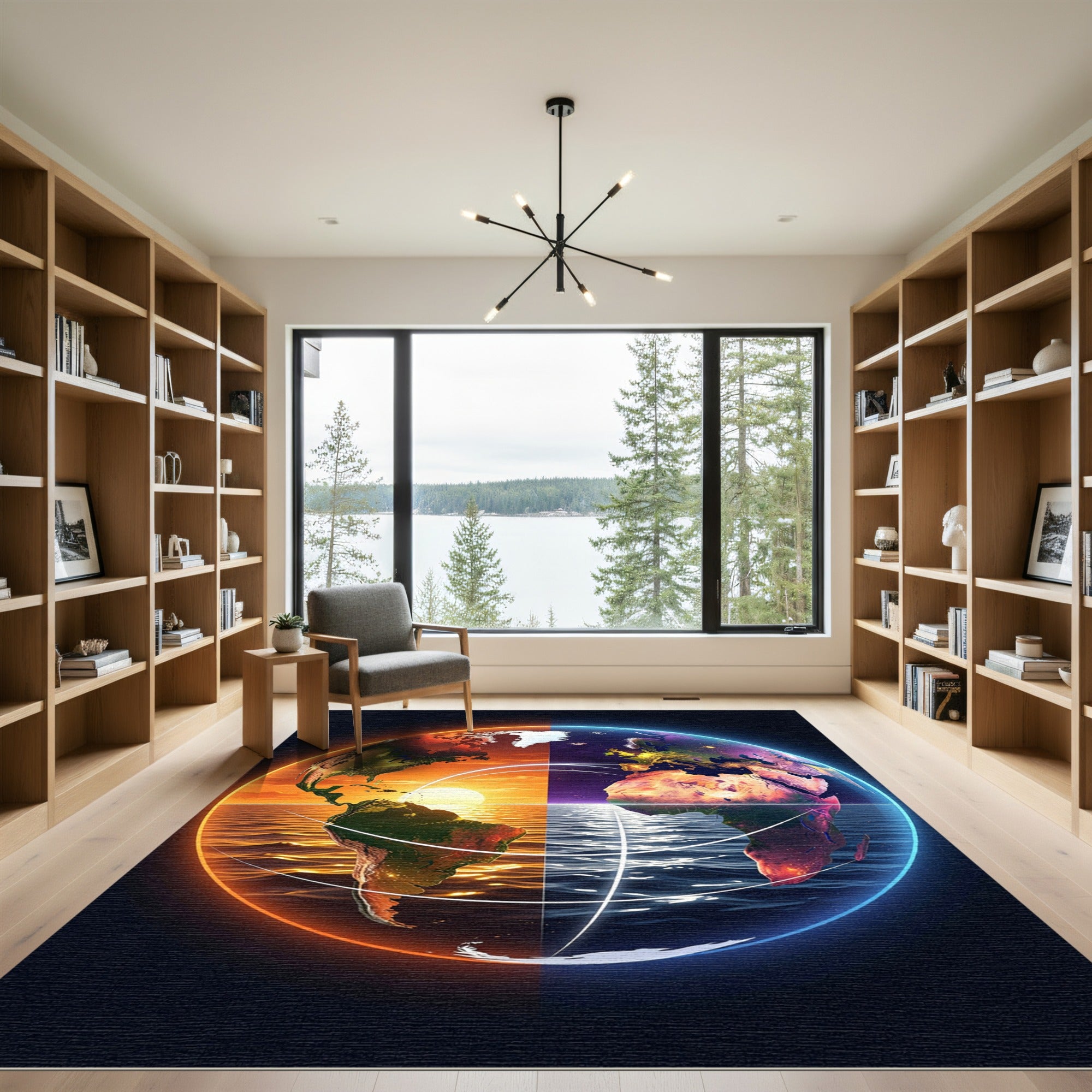Luminous Celestial Earth Day and Night Globe Rug