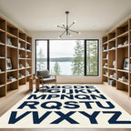 Modern Navy Blue Typographic Alphabet Rug