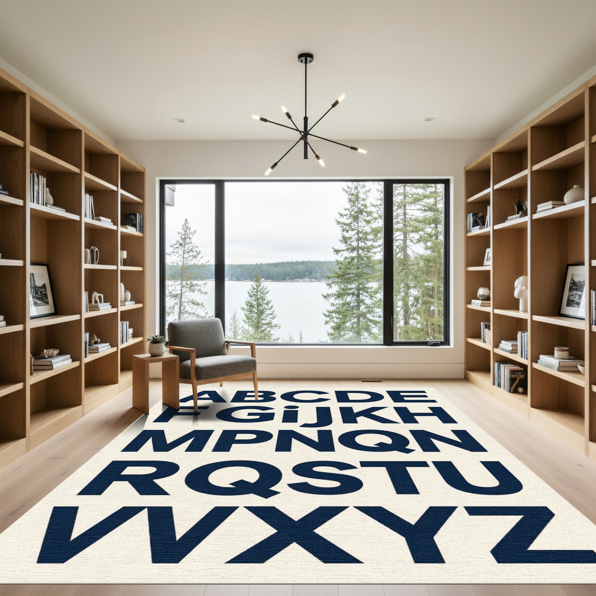 Modern Navy Blue Typographic Alphabet Rug