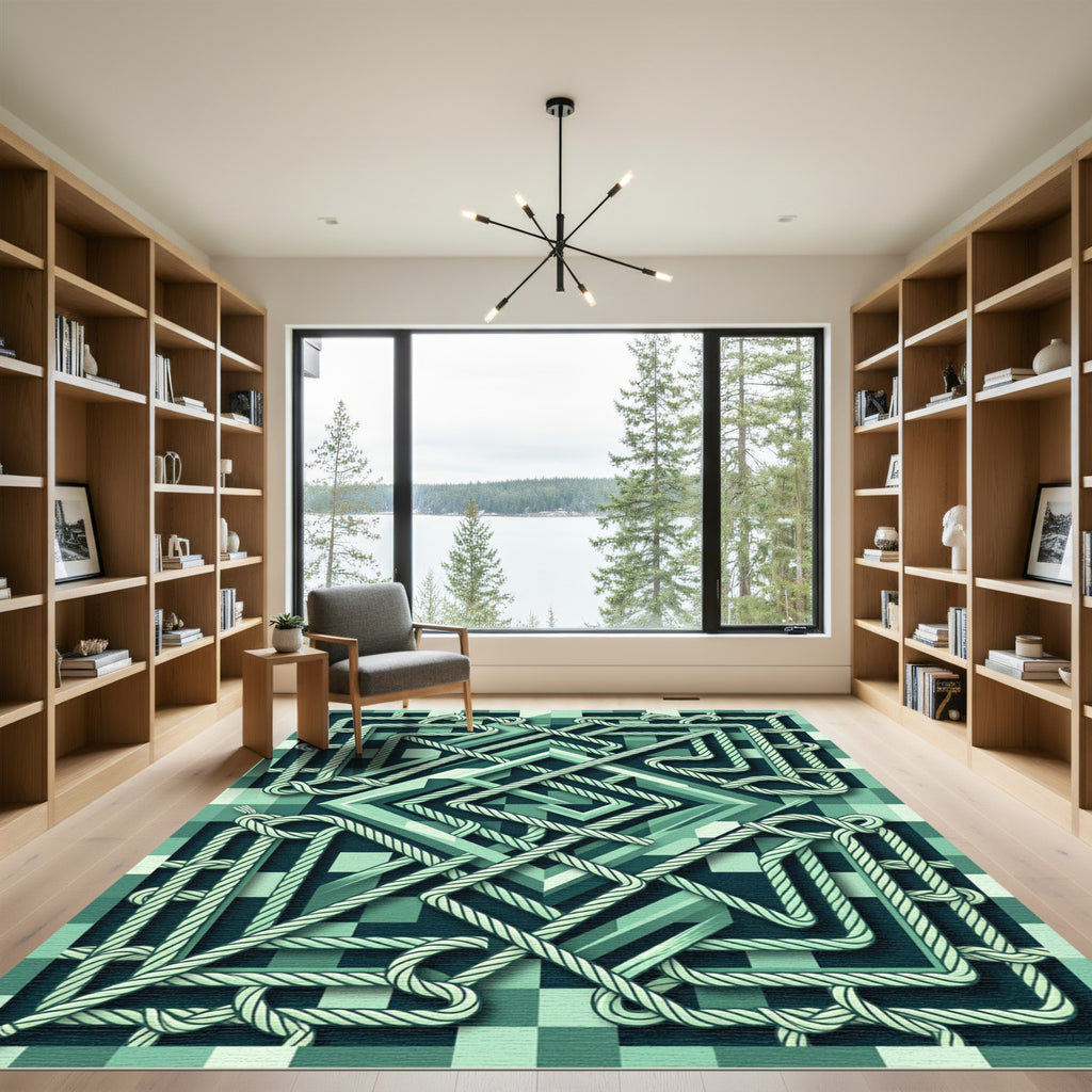 Geometric Sage Rope Knot Medallion Rug