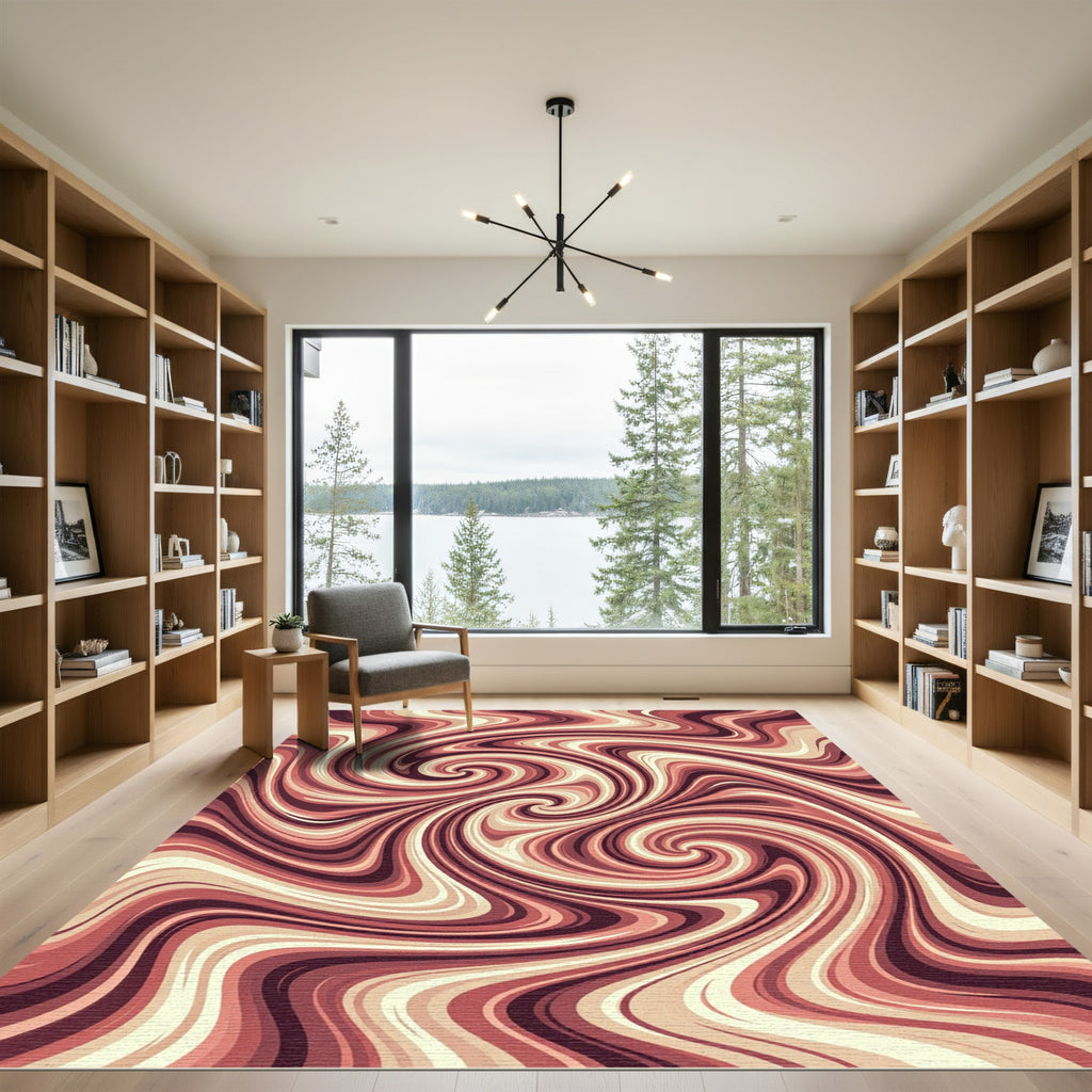 Crimson Swirl Marble Abstract Rug