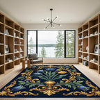 Ornate Gold and Blue Tulip Filigree Rug