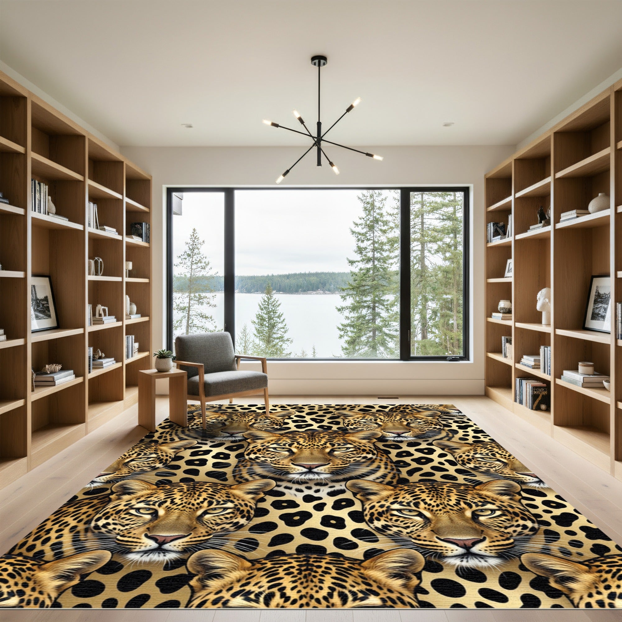 Majestic Golden Leopard Face Repeating Spots Rug