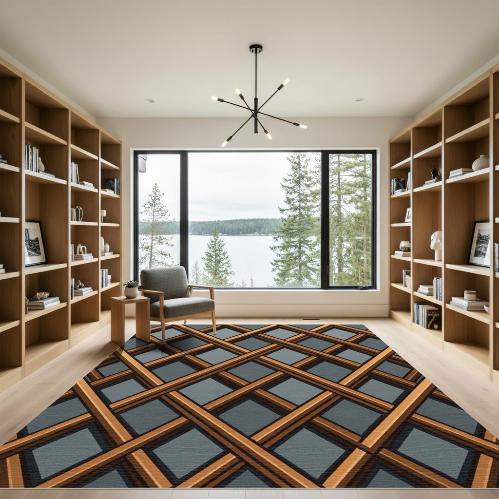 Copper Geometric Lattice Grid Rug