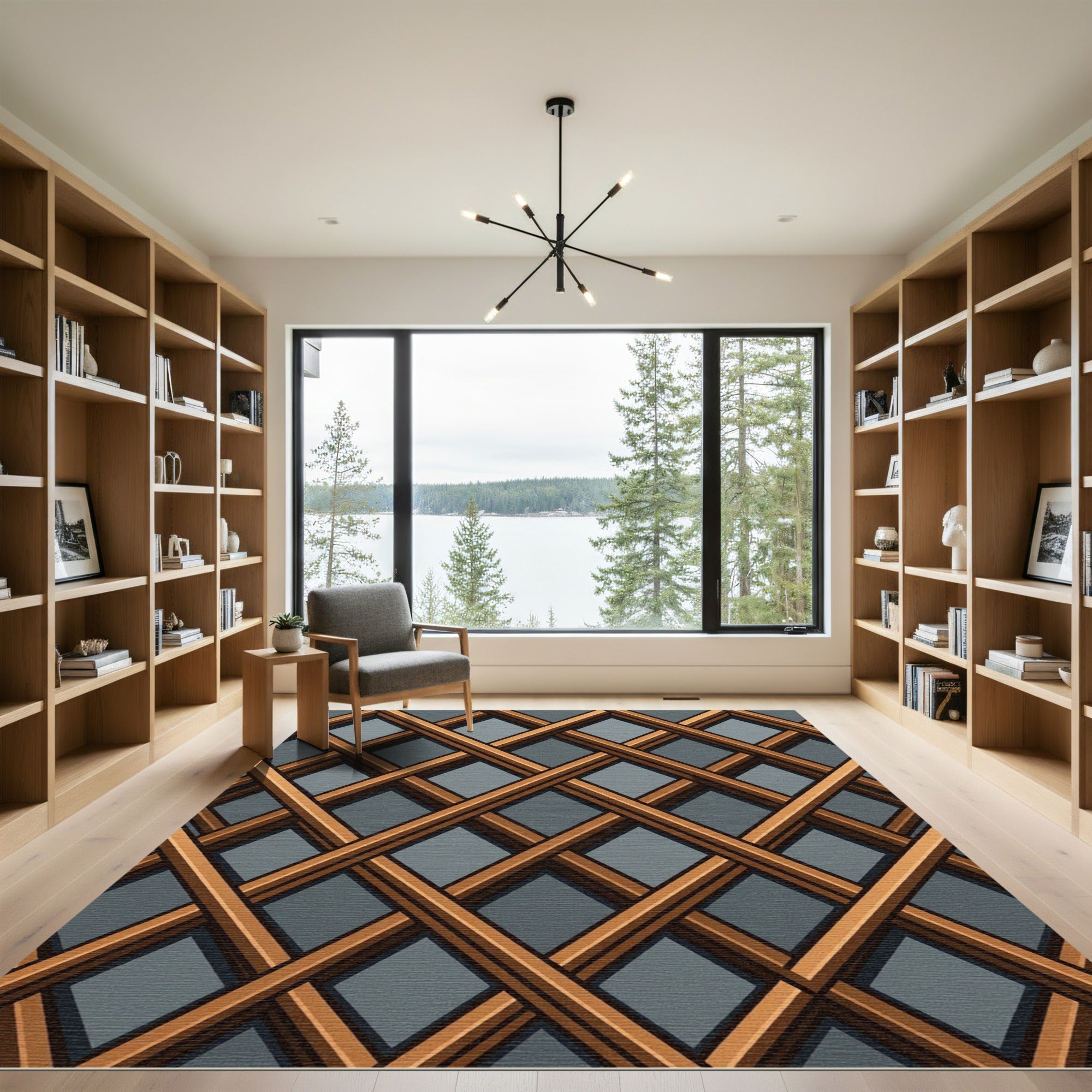 Copper Geometric Lattice Grid Rug