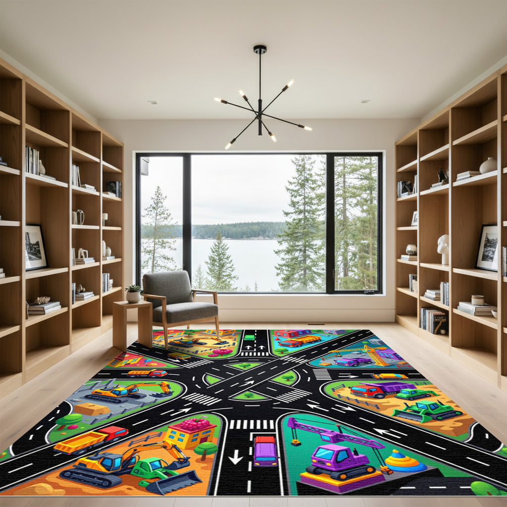 Colorful City Construction Road Play Rug