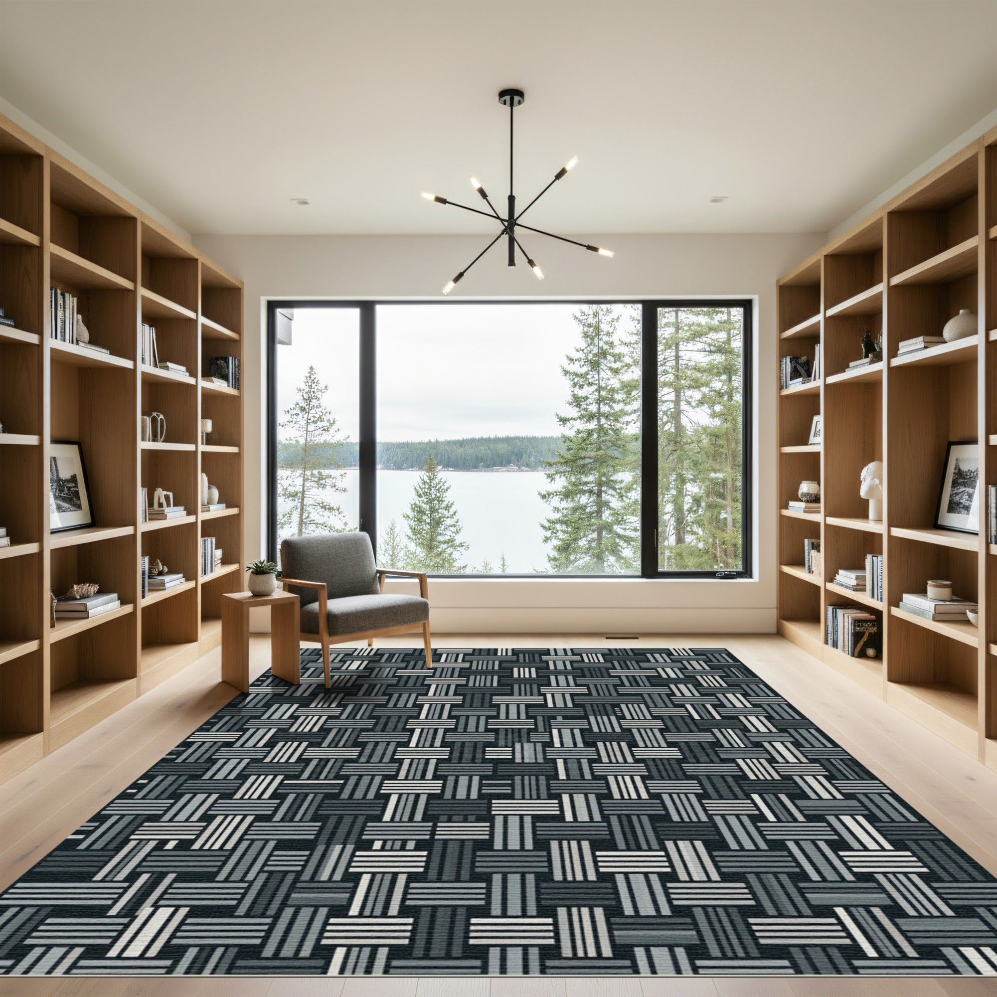 Modern Monochrome Woven Basket Weave Rug