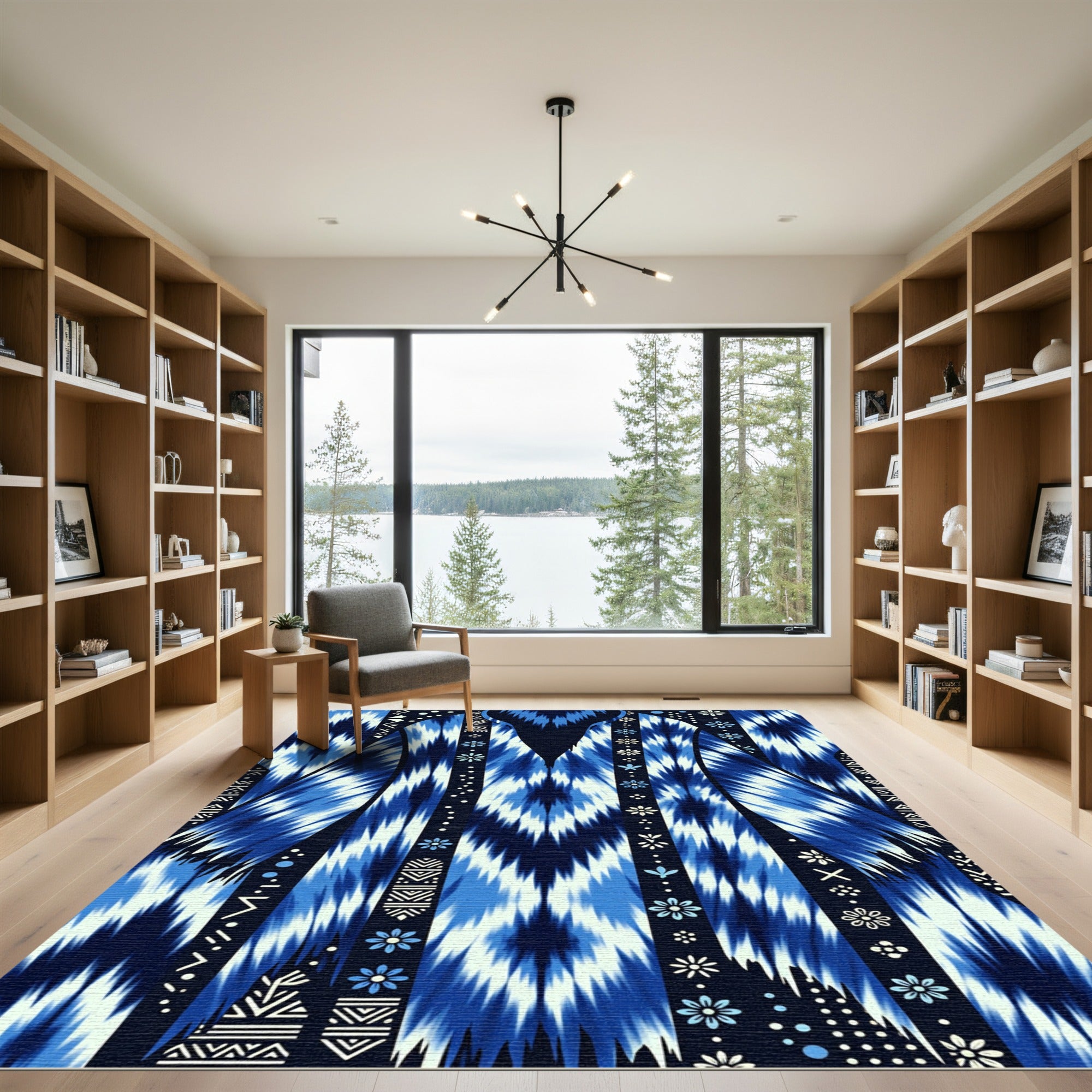Blue Indigo Tie Dye Tribal Stripes Rug