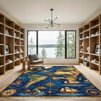Vintage Nautical Chart Deep Blue Map Rug
