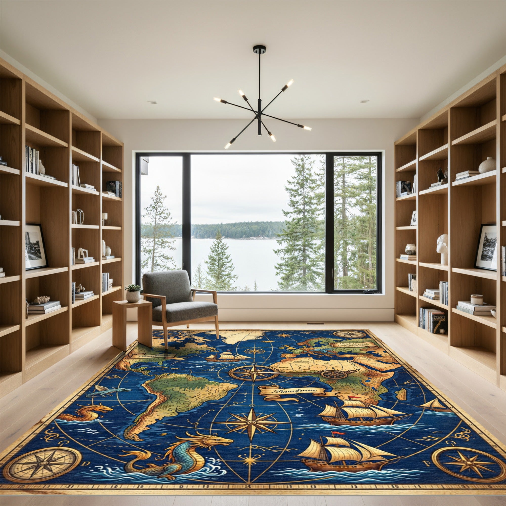 Vintage Nautical Chart Deep Blue Map Rug