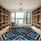 Blue and Gold Geometric Tribal Diamond Rug
