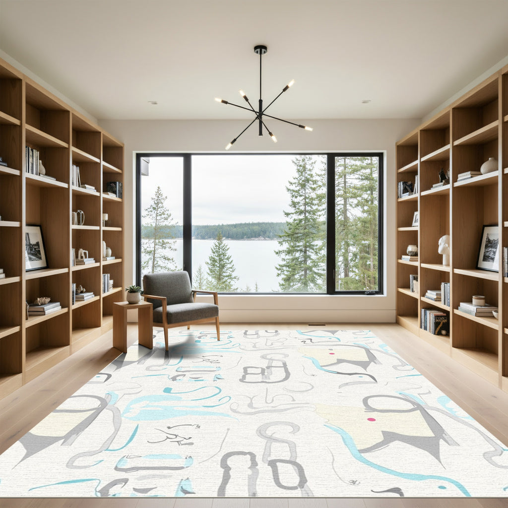 Abstract Aqua Gray Whimsical Shapes Rug