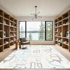 Abstract Aqua Gray Whimsical Shapes Rug