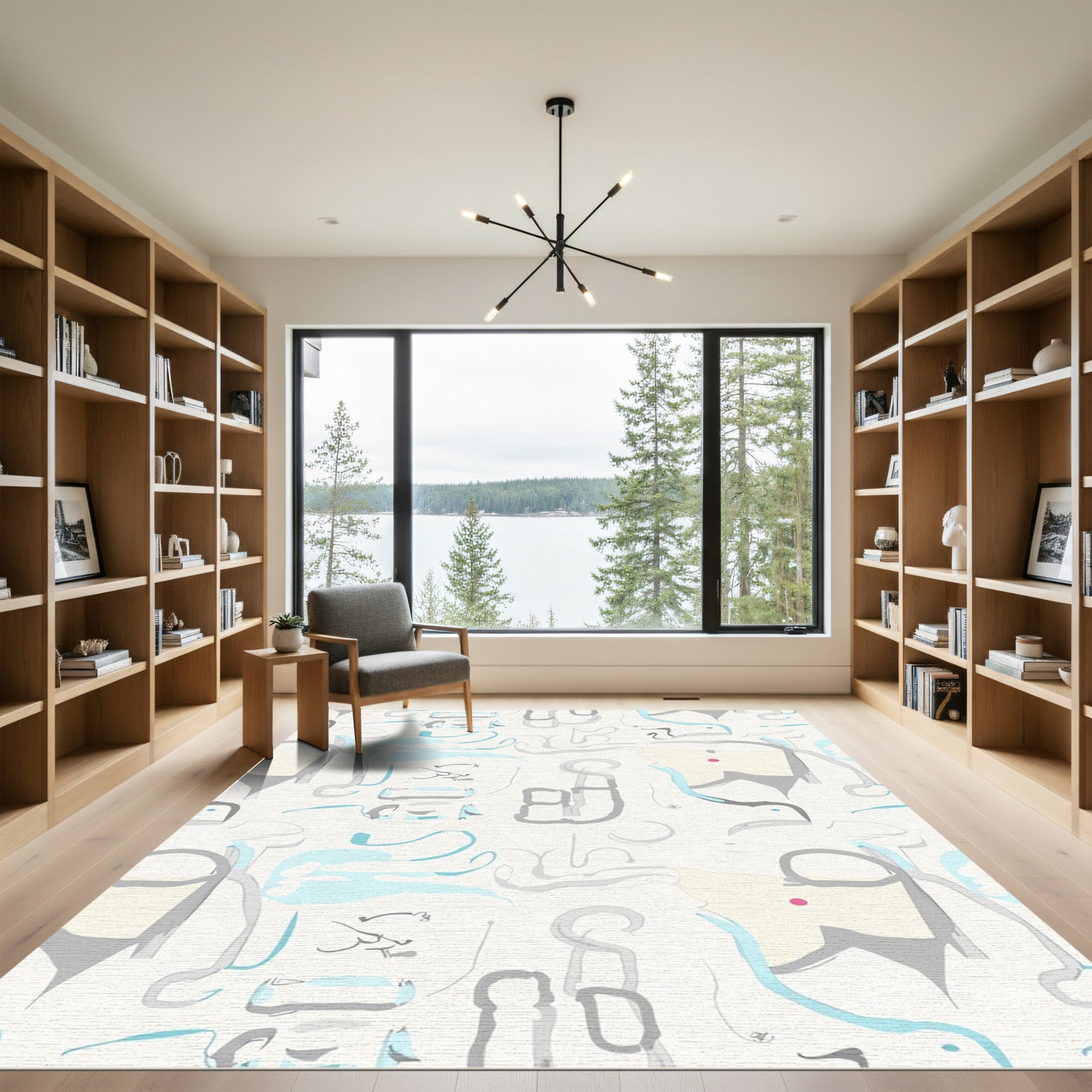 Abstract Aqua Gray Whimsical Shapes Rug