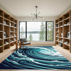 Dynamic Teal Ocean Wave Swirl Rug