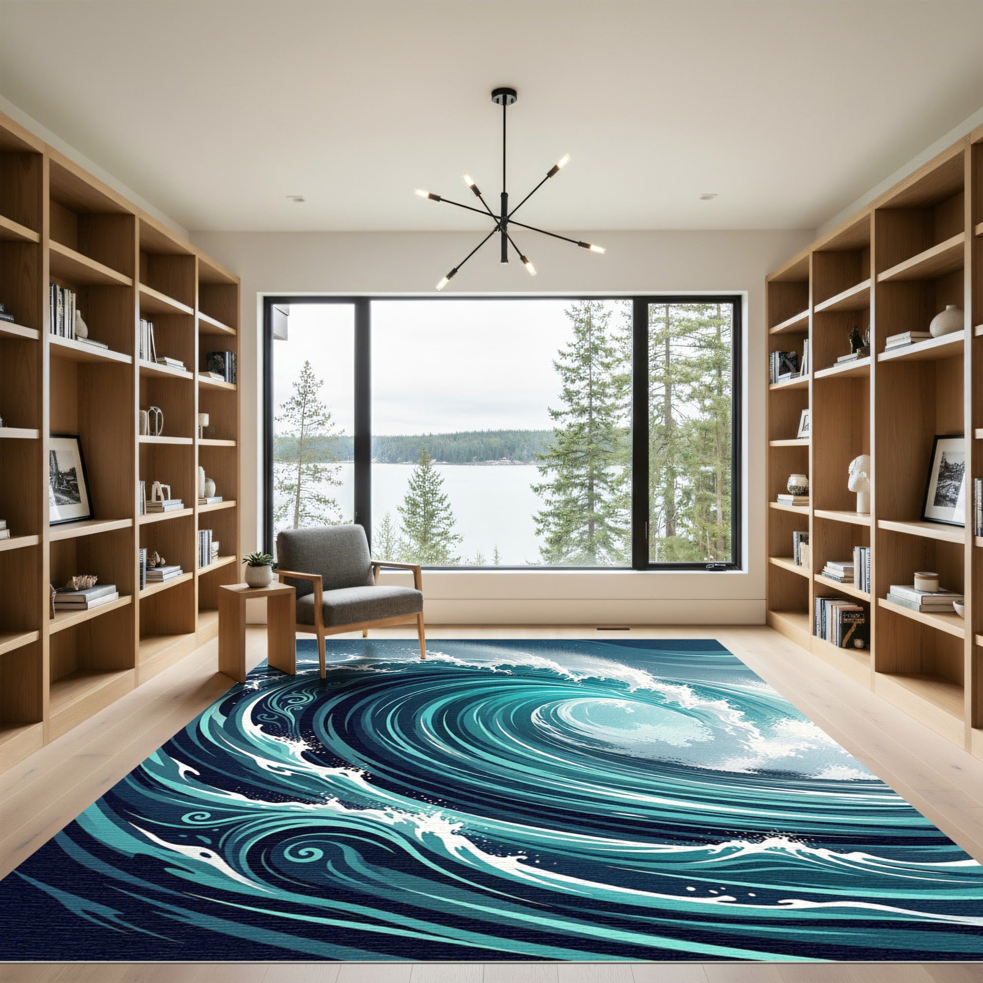 Dynamic Teal Ocean Wave Swirl Rug