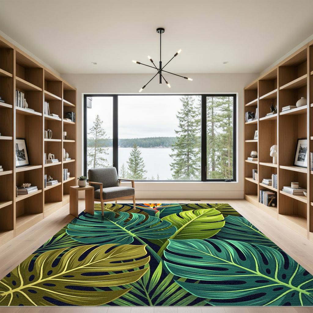 Vibrant Tropical Bird Of Paradise Leaf Rug
