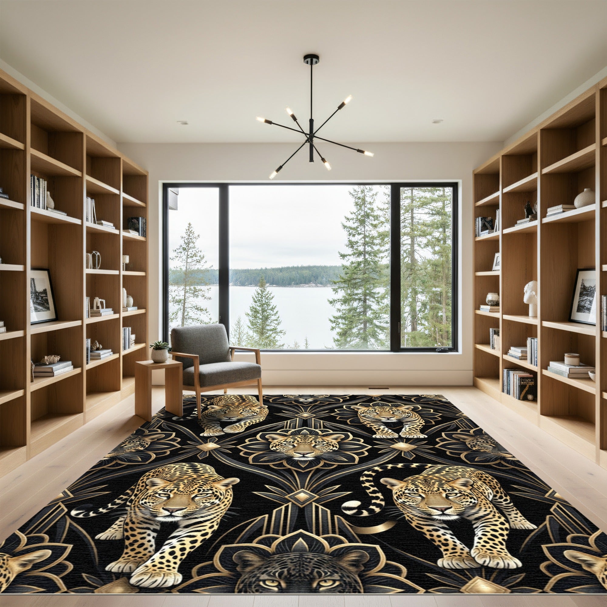 Gold Black Leopard Art Deco Rug