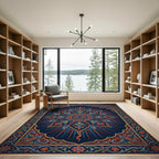Ornate Blue Red Floral Radiating Medallion Rug