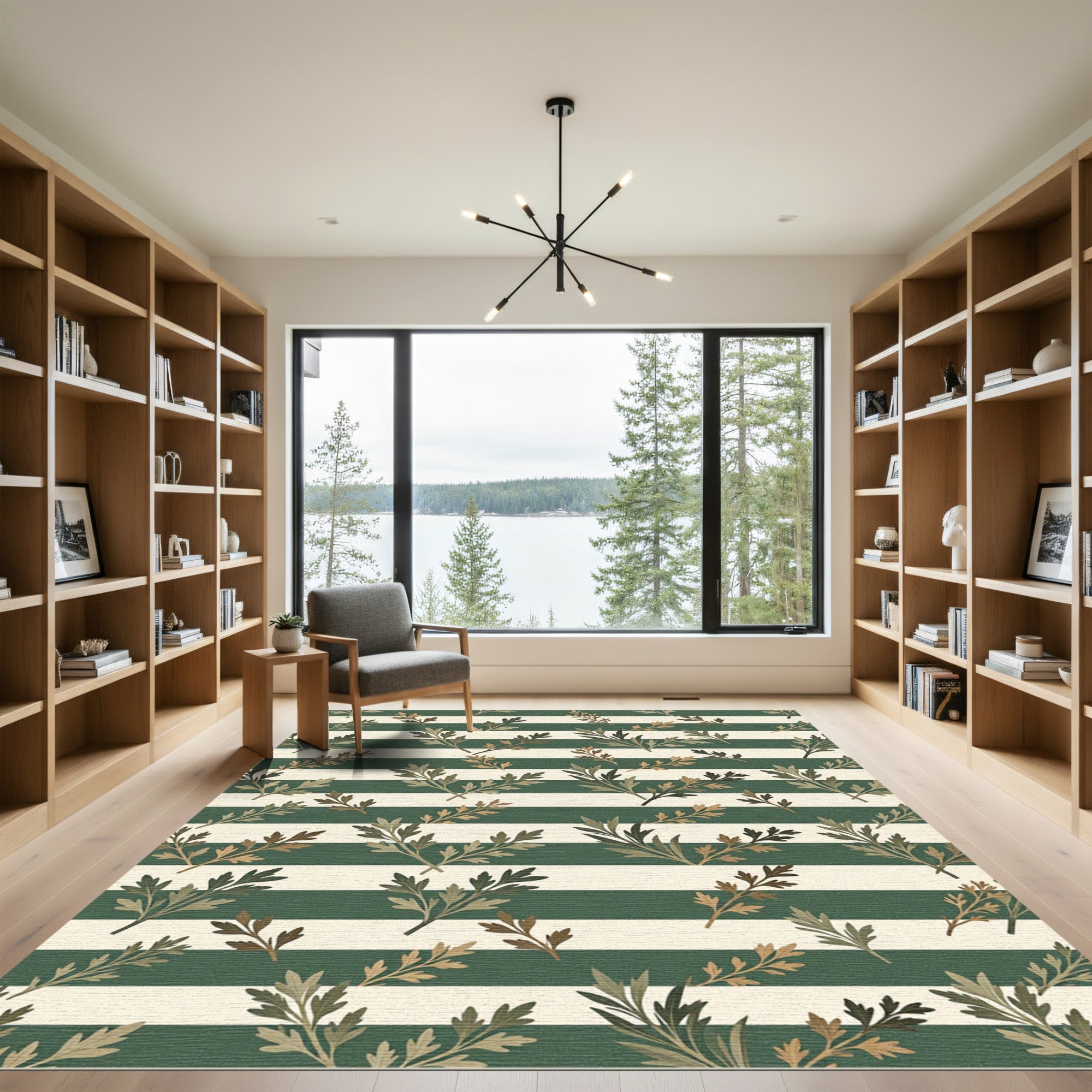 Sage Green Botanical Striped Rug