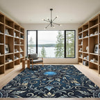 Elegant Midnight Blue Ornate Floral Medallion Rug