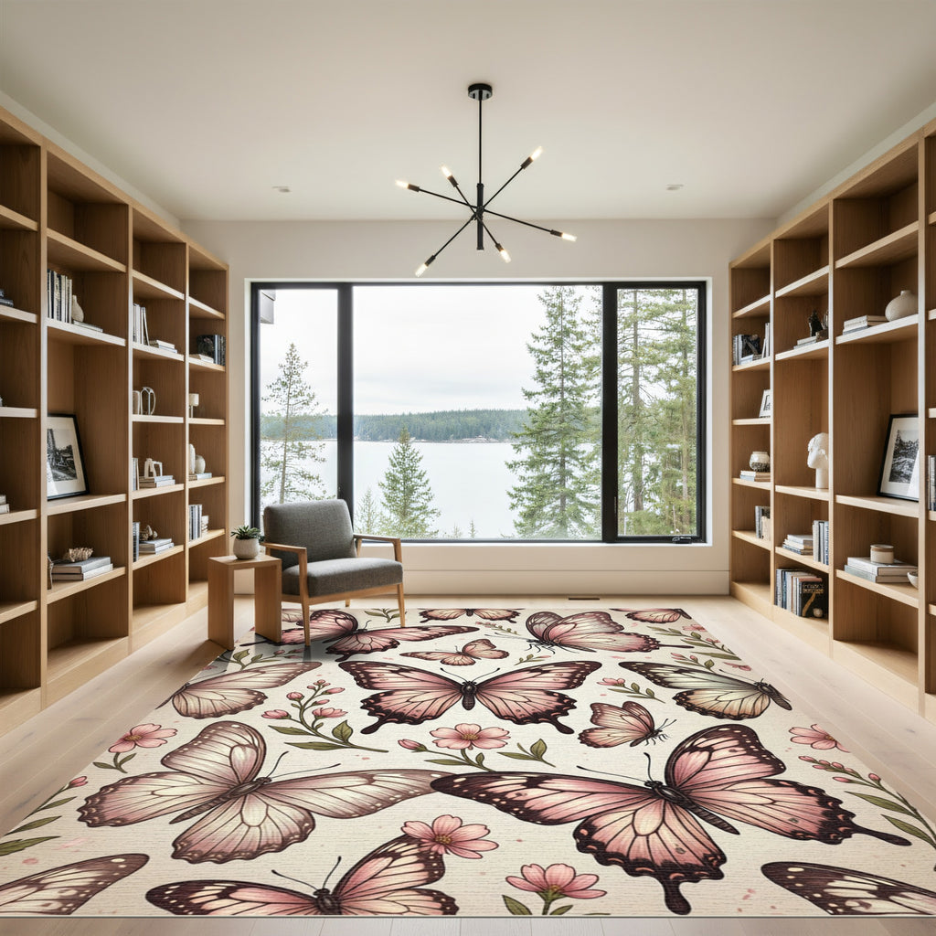 Blush Pink Butterfly Garden Meadow Rug