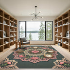Pink Floral Pocket Watch Medallion Rug