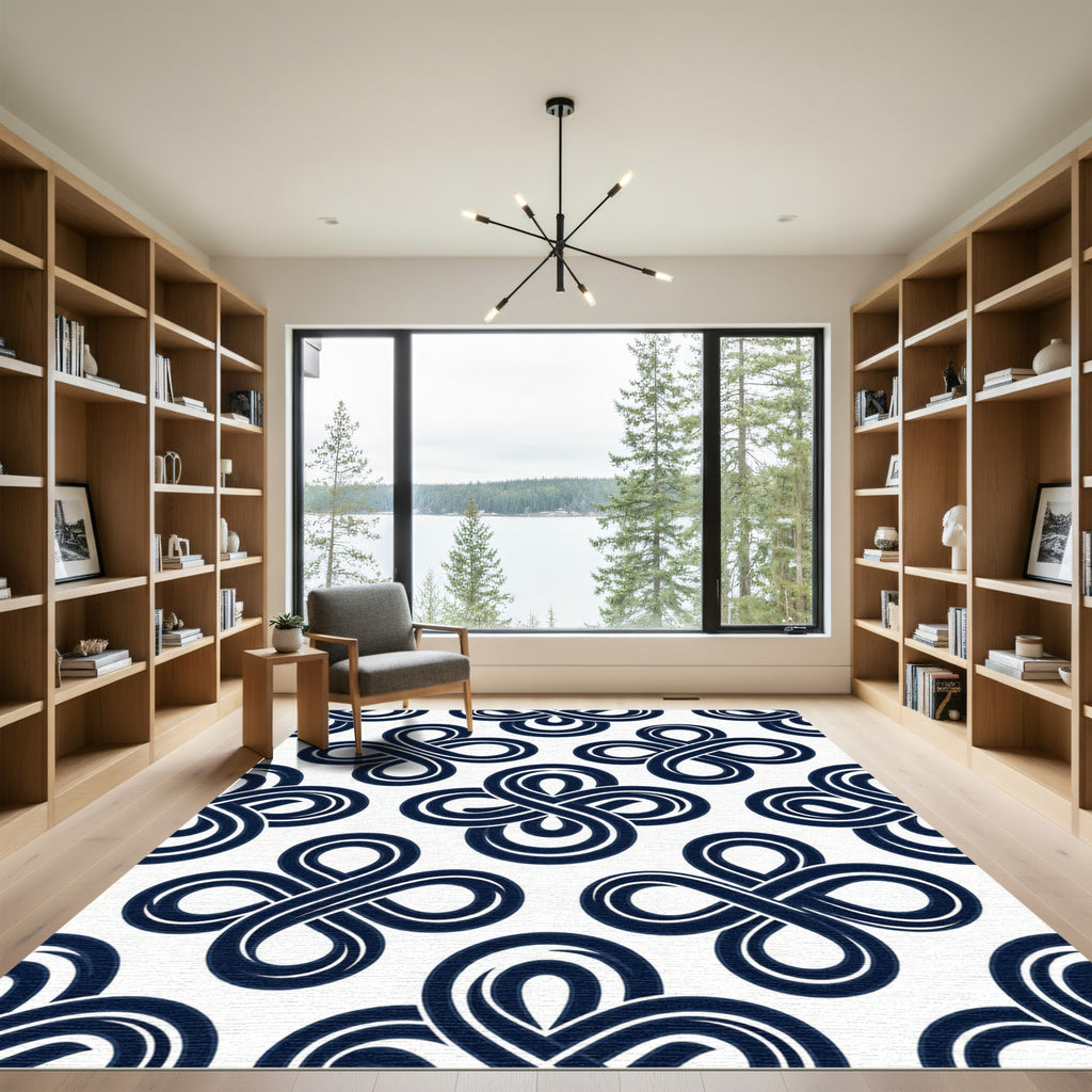 Navy Blue Geometric Infinity Knot Rug