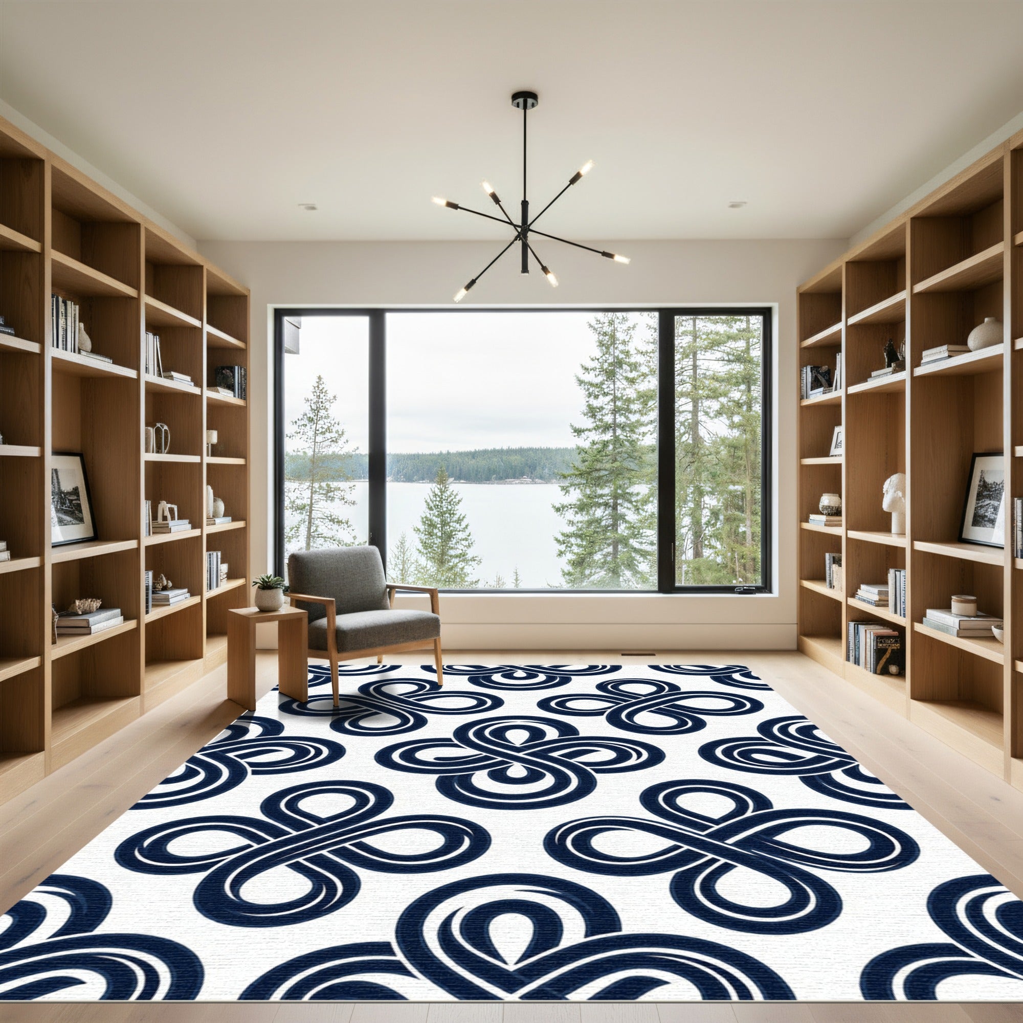 Navy Blue Geometric Infinity Knot Rug