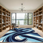 Deep Blue Flowing Brushstrokes Rug