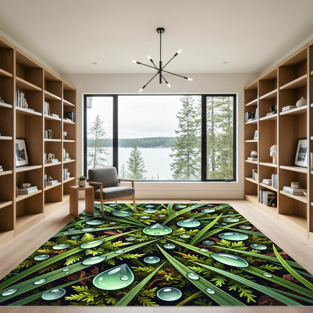 Lush Green Dewy Grass Forest Rug