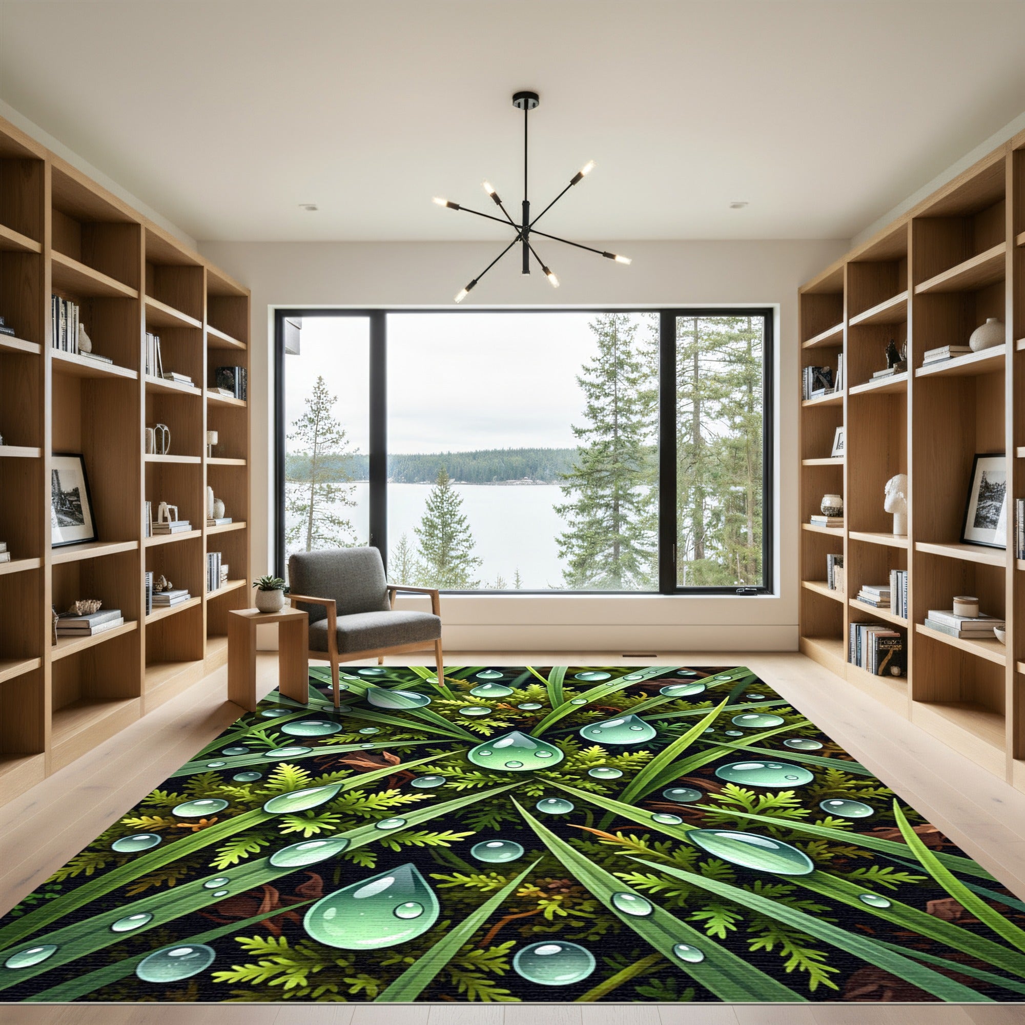 Lush Green Dewy Grass Forest Rug
