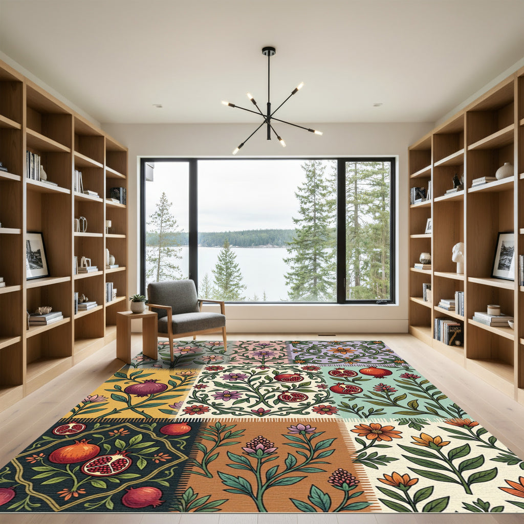 Pomegranate Patchwork Floral Folk Art Rug