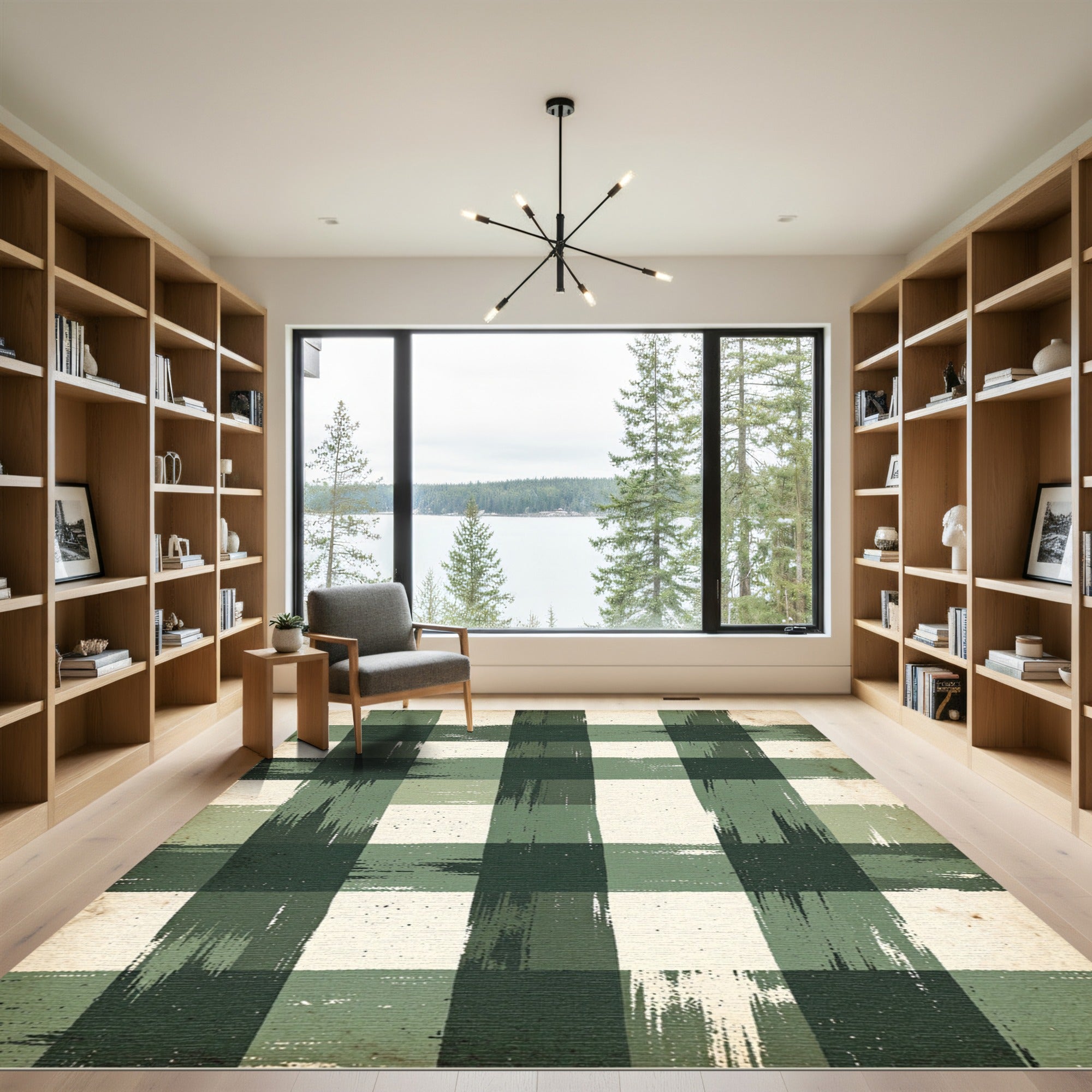 Rustic Distressed Forest Green Plaid Rug