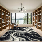 Monochromatic Swirl Abstract Black White Rug