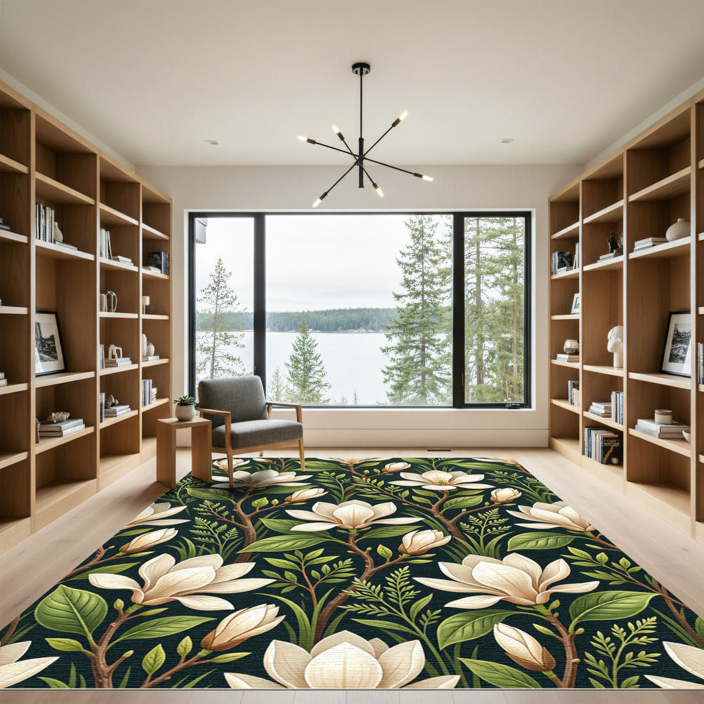 Cream Magnolia Blossom Garden Rug