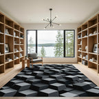 Modern Isometric Charcoal Geometric Cube Rug