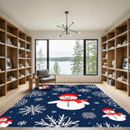 Festive Snowman And Snowflakes Scene Rug