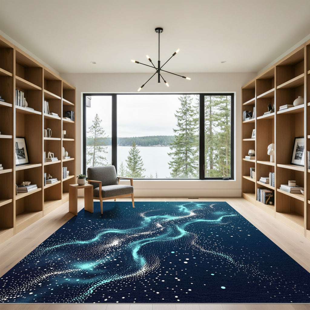 Luminous Blue Abstract Nebula Galaxy Rug