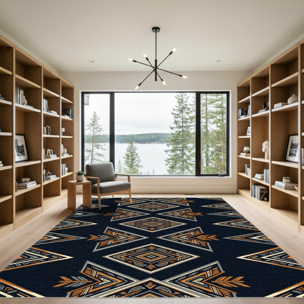 Geometric Arrowhead Midnight Gold Area Rug