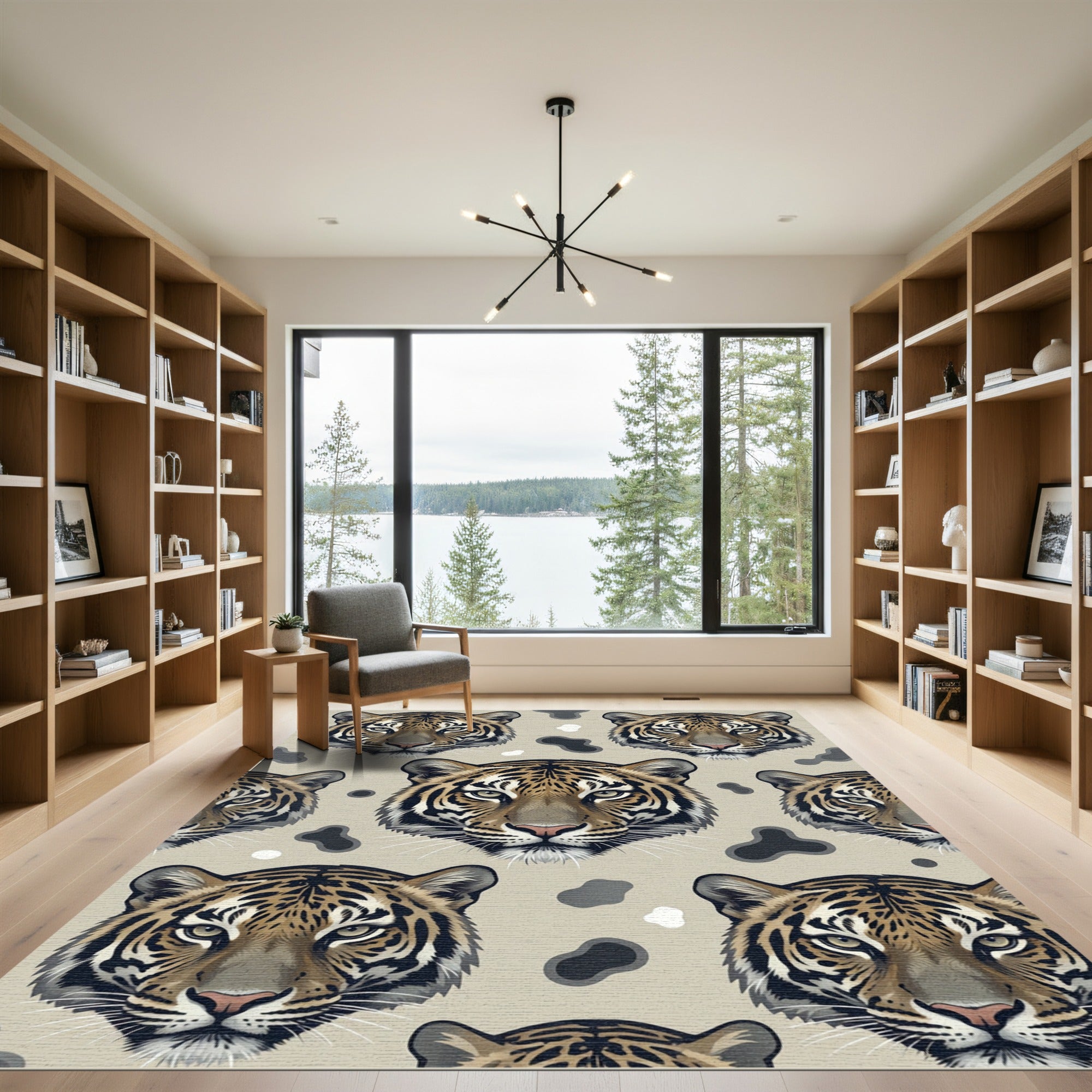 Beige Tiger Face Spotted Animal Art Rug