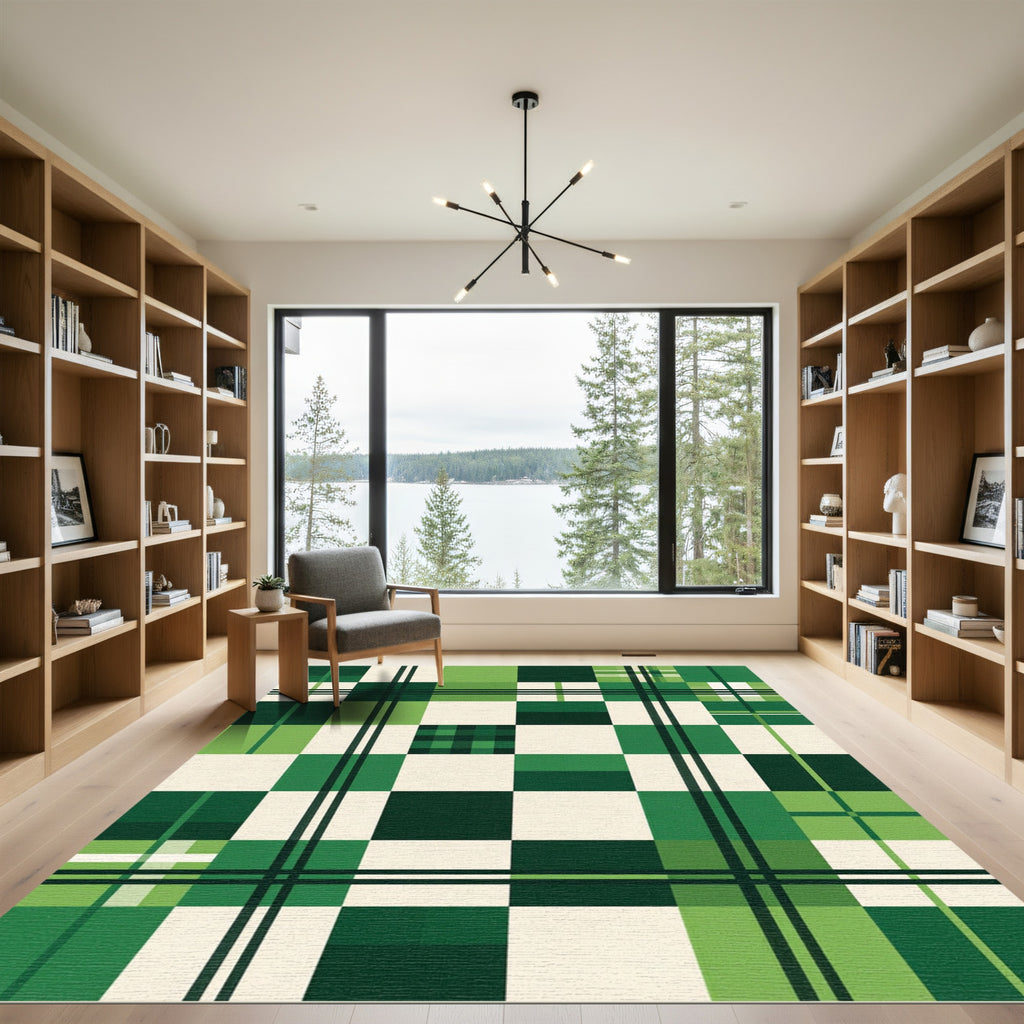 Bold Green Plaid Blocks Rug