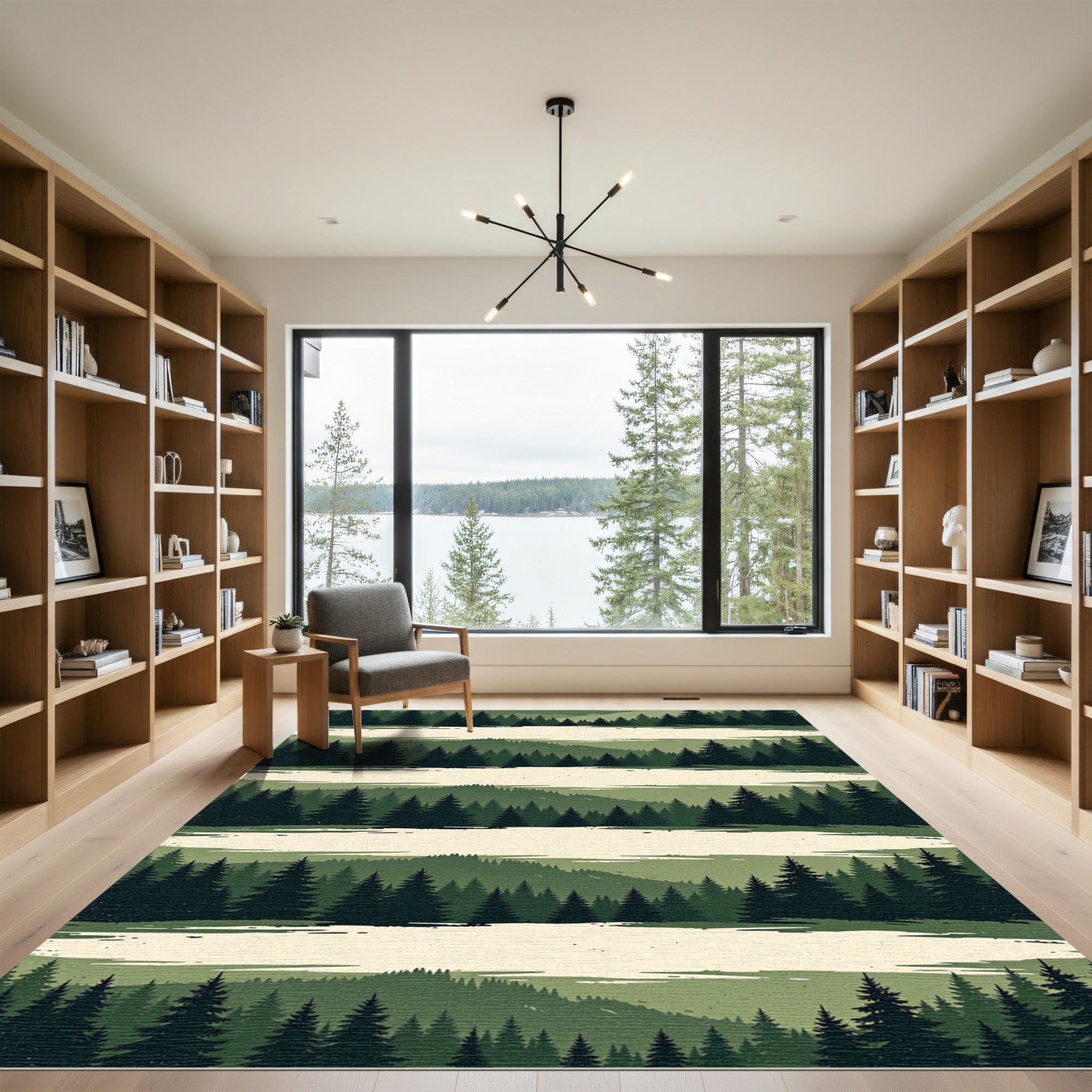 Earthy Forest Silhouette Striped Area Rug