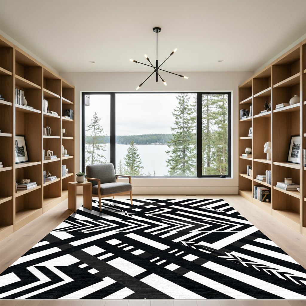 Bold Black White Arrows Geometric Rug